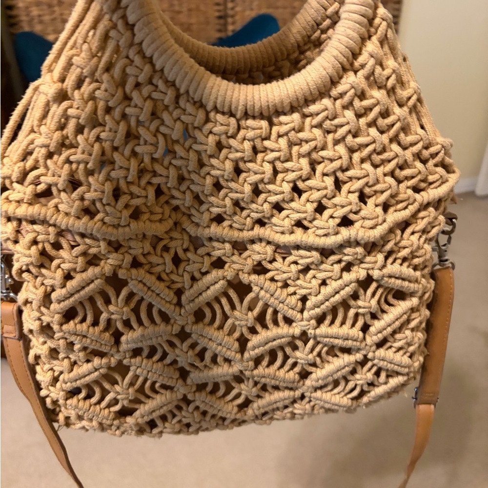 Tan Macrame Shoulder Bag